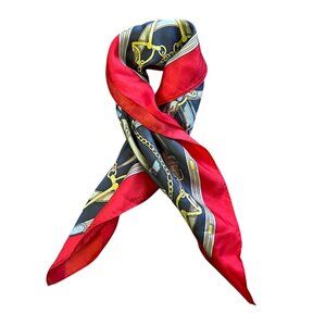 Vintage Codello Silk Scarf Red Multicolor Belt Design Italy 21" Square 100% Silk